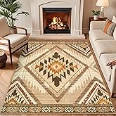 Geanlod Boho Washable Area Rugs 5x7 Non Slip, Soft Living Room Bedroom Rugs, Non Shedding Moroccan Nursery Floor Carpets for Dining Room Bathroom Office Farmhouse, Light Brown