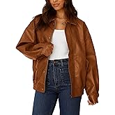 PRETTYGARDEN Women's Faux Leather Motorcycle Jacket Trendy Fall Spring Clothes Oversized Zip Up Winter Coat Outerwear