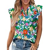 Zenlonr Womens Dressy Casual Tops 2026 Summer Ruffle Cap Sleeve V Neck Shirts Boho Floral Blouses Vacation Outfits