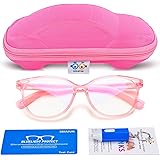 Blue Light Glasses for Kids Girls Boys with Cute Car Case, UV400 Protection, Anti Blue Ray Age3-12 Computer Game Glasses