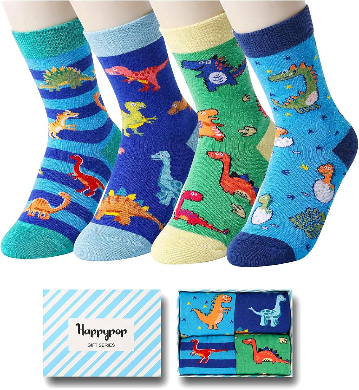 HAPPYPOP Boys Crew Socks Novelty Crazy Shark Animal Space Sports Food Socks for Kids Gift Box: Clothing