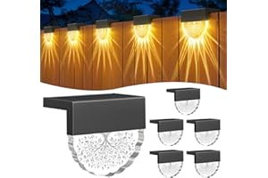 WdtPro Solar Deck Lights, 6 Pack Outdoor Deck Lights Solar Powered, Solar Fence Lights Step Lights IP65 Waterproof, Warm White & 7 RGB Color Changing for Backyard, Porch, Pool, Patio, Black, TDL012