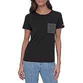 DKNY Womens Lounge Cotton Stretch Logo Tee Knit Top