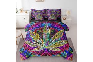 Erosebridal Marijuana Leaves Queen Comforter Set Bohemian Blue Purple Mandala 7 Pieces Bedding Colorful Rainbow Bed Set with 