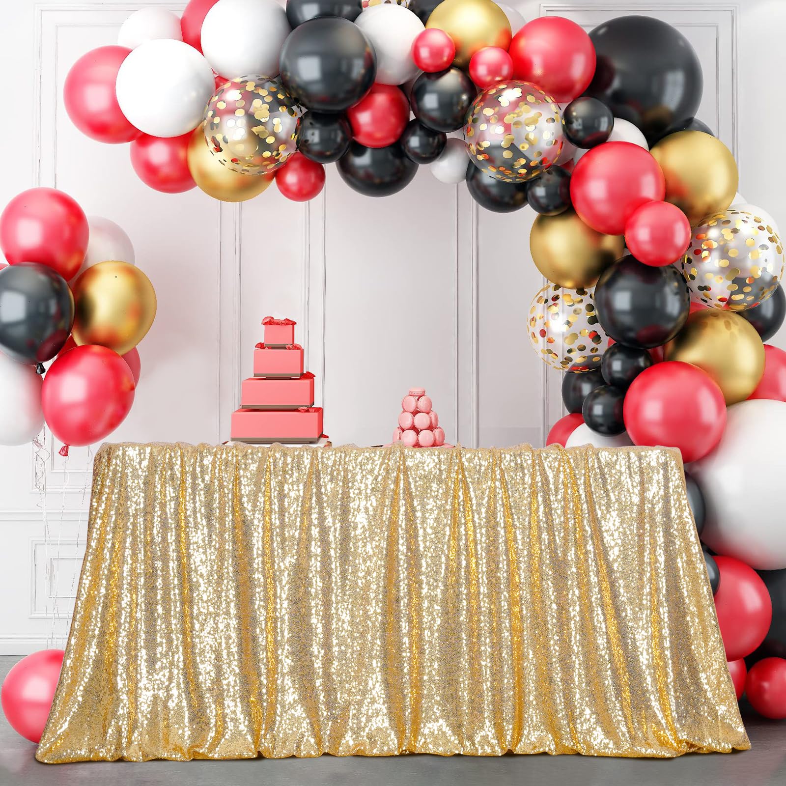 3E Home 125x200cm(50x80 inches) Light Gold Sequin Tablecloth Rectangle Table Cover Wedding Party Banquet