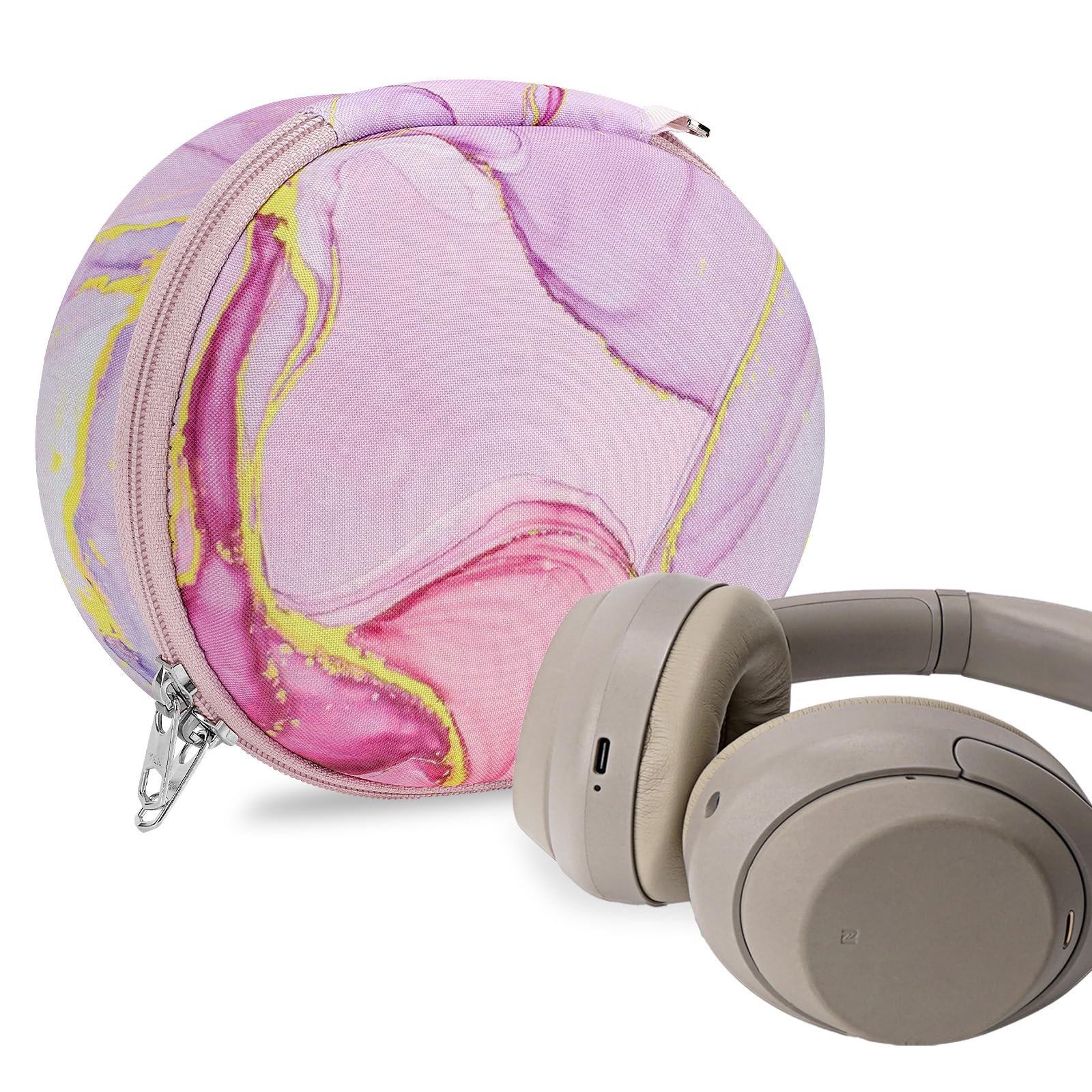 Geekria NOVA Headphones Case Compatible with Sony WH-1000XM4, WH-1000XM3, MDR-1000X, WH-H910N, Replacement Hard Shell Travel Carrying Bag with Cable Storage (Pink Marble)
