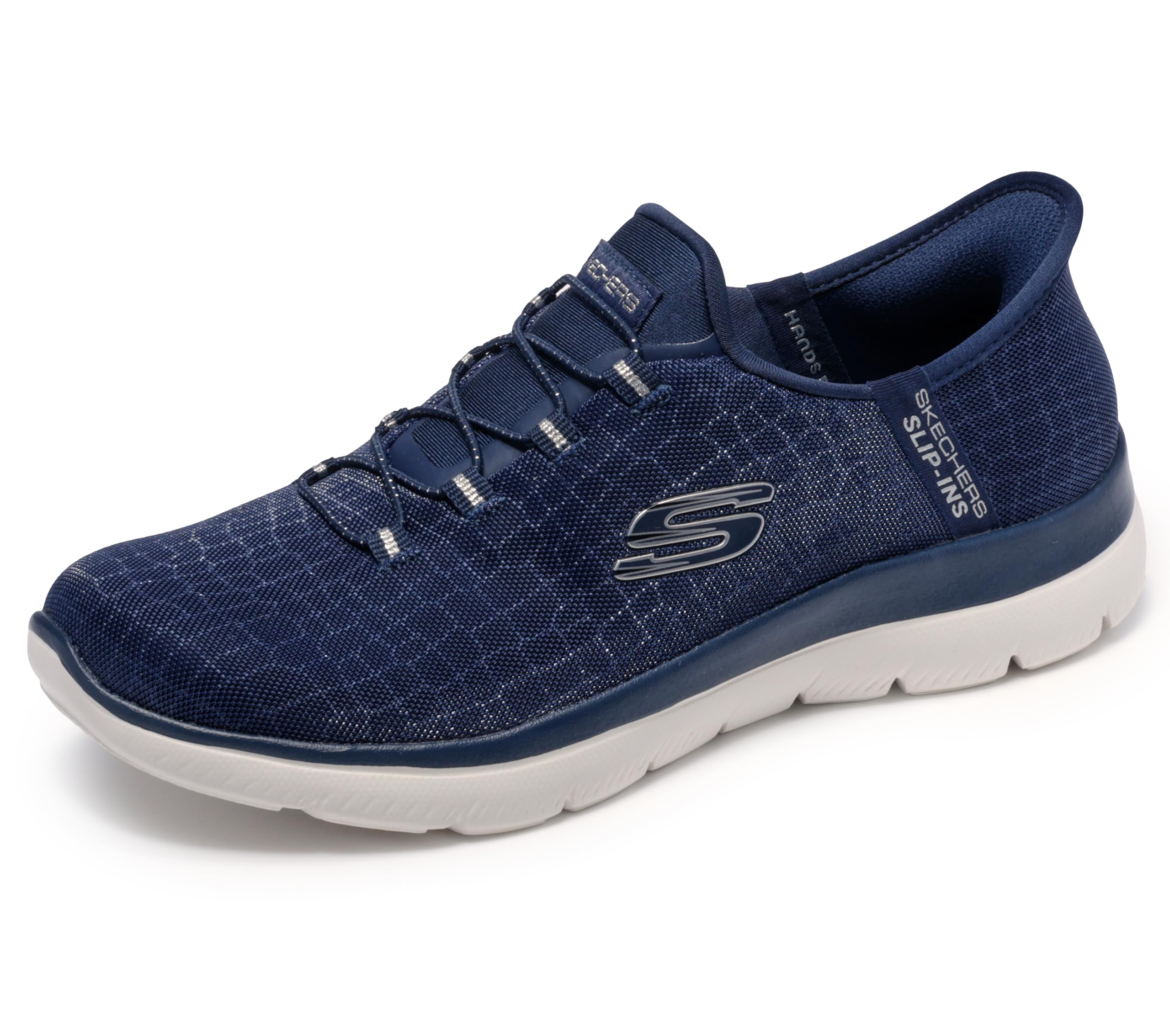 Skechers Women's Hands Free Slip-ins Summits Classy Night Sneaker, Navy/Silver, 5 Image