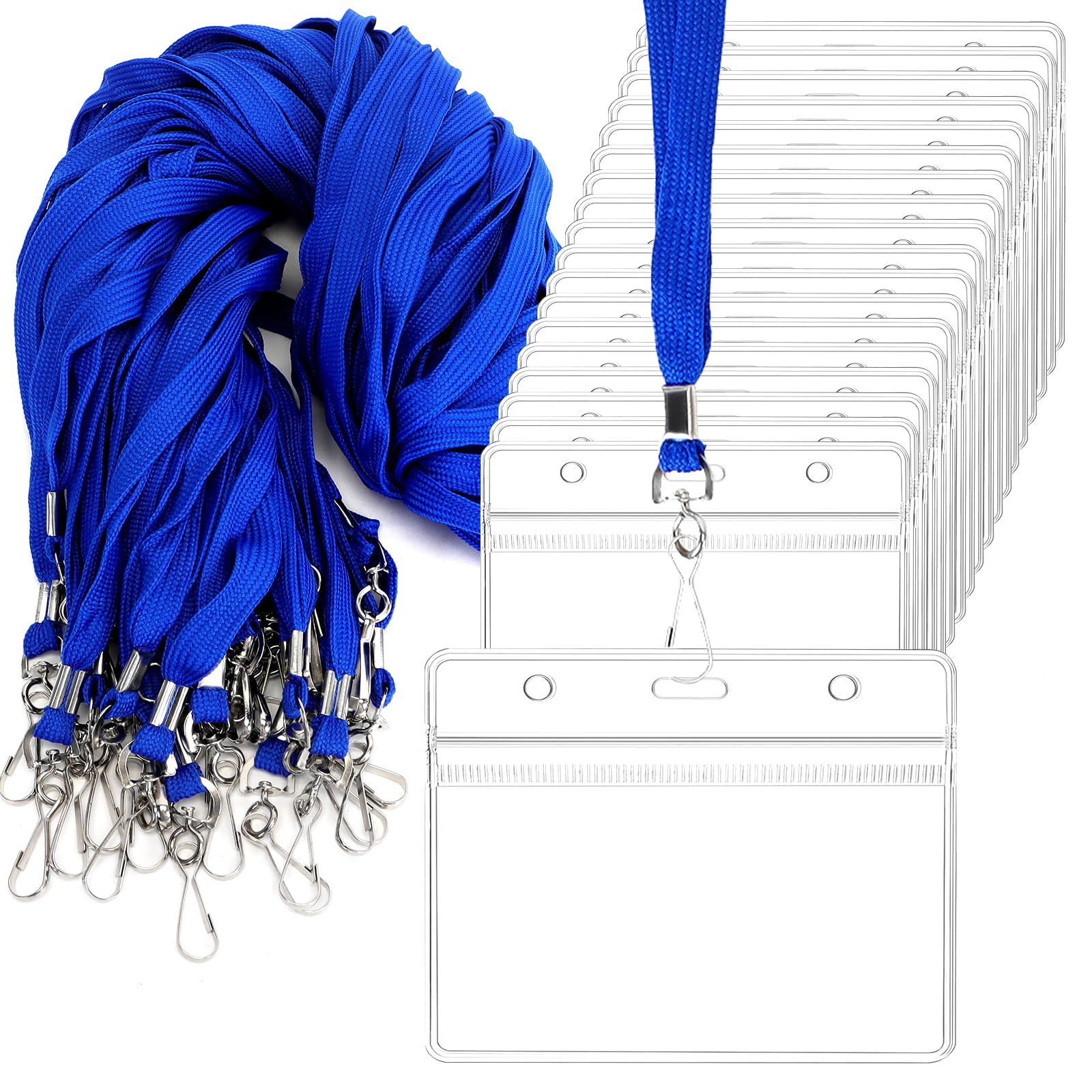 Zefphxs 50pcs Blue Lanyards for Neck with 50pcs Card Holder, Clear Badge ID Card Lanyards for Neck, Lanyard Card Holder for Name Badge Holder,ID Card,Keys Strap — image 1