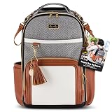 Itzy Ritzy Diaper Bag Backpack – Large Capacity Boss Plus Baby Backpack Diaper Bag Featuring 19 Pockets, Changing Pad, Stroller Clips, and Comfortable Straps (Coffee & Cream)