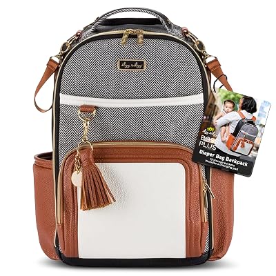 Itzy Ritzy Diaper Bag Backpack – Large Capacity Boss Plus Baby Backpack Diaper Bag Featuring 19 Pockets, Changing Pad, Stroller Clips, and Comfortable Straps (Coffee & Cream)