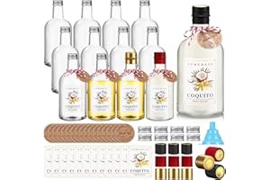 Baderke 12 Set Christmas Plastic Coquito Bottles 16 oz Christmas Wine Bottles with Caps and Tags Xmas Homemade Coquito for Home Brewing Xmas Party Favors (Black,Gold,Red)