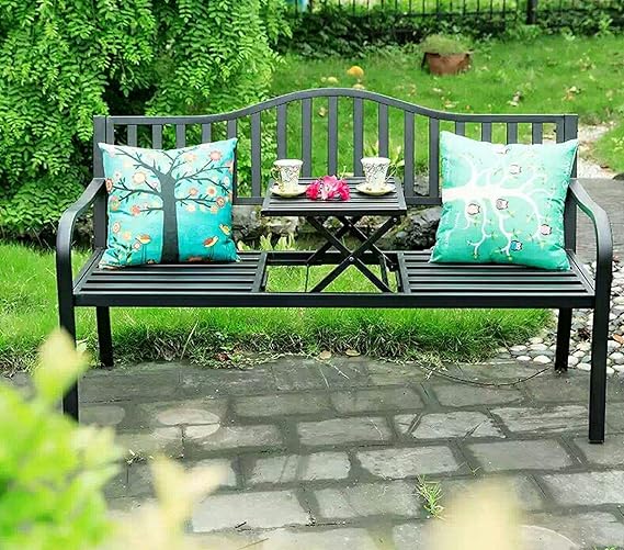 Amazon.de: Westerholt Metallbank Gartenbank Bank mit klappbarem Tisch