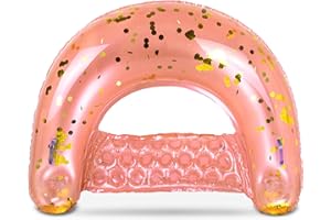 POZA Inflatable Pool Float Chair - Luxurious Lounger Filled with Sparkle Confetti, 2 Built in Cup Holders & Handles, Water Floating Chair for Beach, Lake & Swimming Pool - 48 x 38 Inch