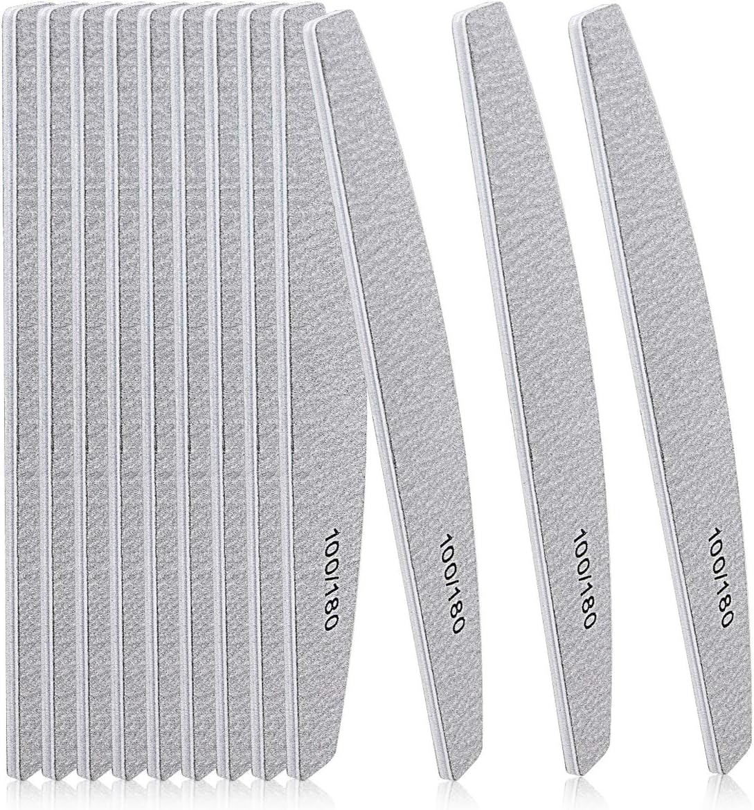 Nail Files Professional for Gel, Double-Sided Emery Board 100/180 Grit for Nail Shaping, Manicure Tools Suit for Home Salon Use (12Pcs)