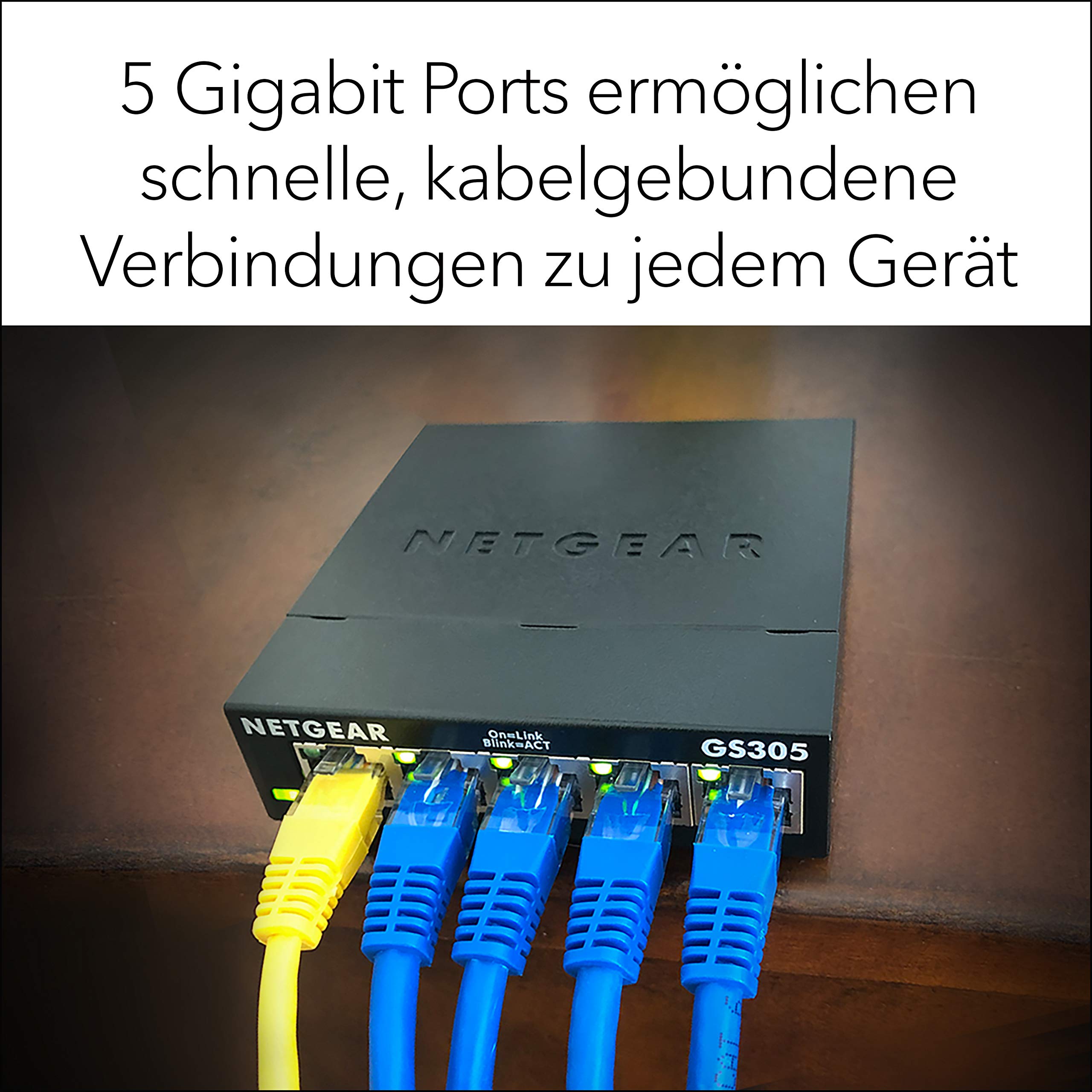 NETGEAR GS305 LAN Switch 5 Port Netzwerk Switch (Plug-and-Play Gigabit Switch LAN Splitter, LAN Verteiler, Ethernet Hub lüfterlos, Robustes Metallgehäuse), Schwarz 7