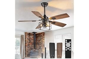 Depuley Farmhouse Ceiling Fans with Lights: Rustic Caged Ceiling Fans 5 Blades - Ceiling Fan with Remote Control for Indoor O