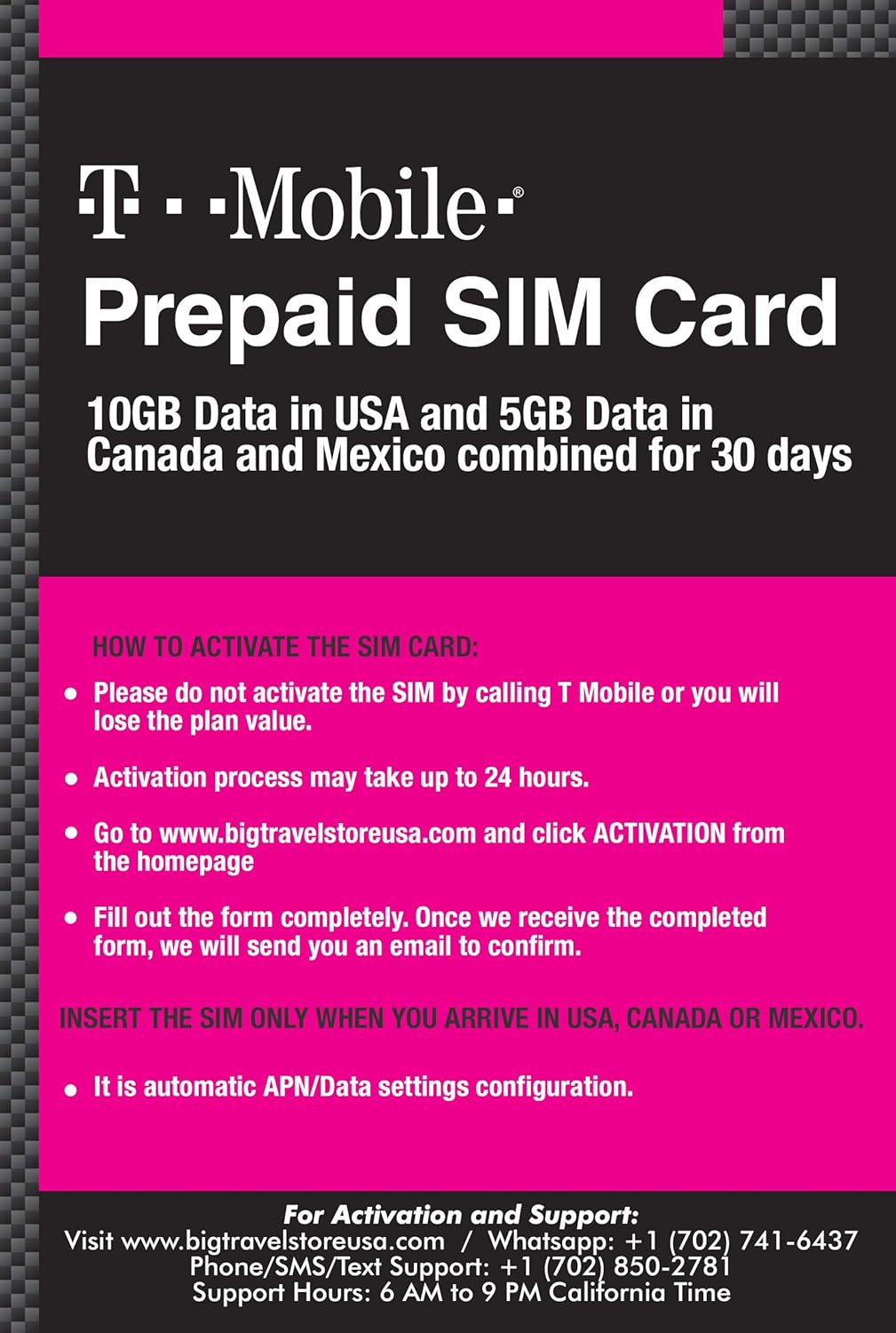 Amazon Com Canada Mexico And Usa Prepaid Sim Card T Mobile 10gb