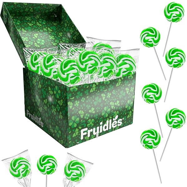 FRUIDLES ST. PATRICK’S DAY SWIRL LOLLIPOPS, PARTY FAVOR BOX, INDIVIDUALLY WRAPPED (24-PACK)