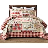 MarCielo 3 Piece Christmas Quilt Set, Rustic Lodge Deer Quilt Bedspread Throw Blanket Lightweight Bedspread Coverlet Comforter Set (Hello Winter, King)