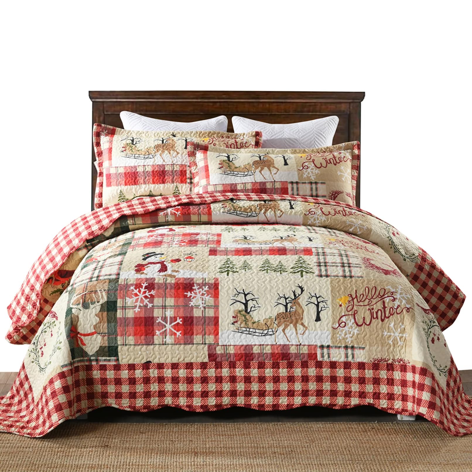 Photo 1 of ****SIMILAR ITEM****MarCielo 3 Piece Christmas Quilt Set, Rustic Lodge Deer Quilt Bedspread Throw Blanket Lightweight Bedspread Coverlet Comforter Set (Hello Winter, King)