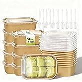 Kaderron 50 Pack 32 OZ Large Paper Bowls with Lids【with Spoons and Forks】, Heavy Duty Disposable Meal Prep Containers for Party, Disposable Bowls Bulk Soak-Proof and Microwave Safe for Hot/Cold Use
