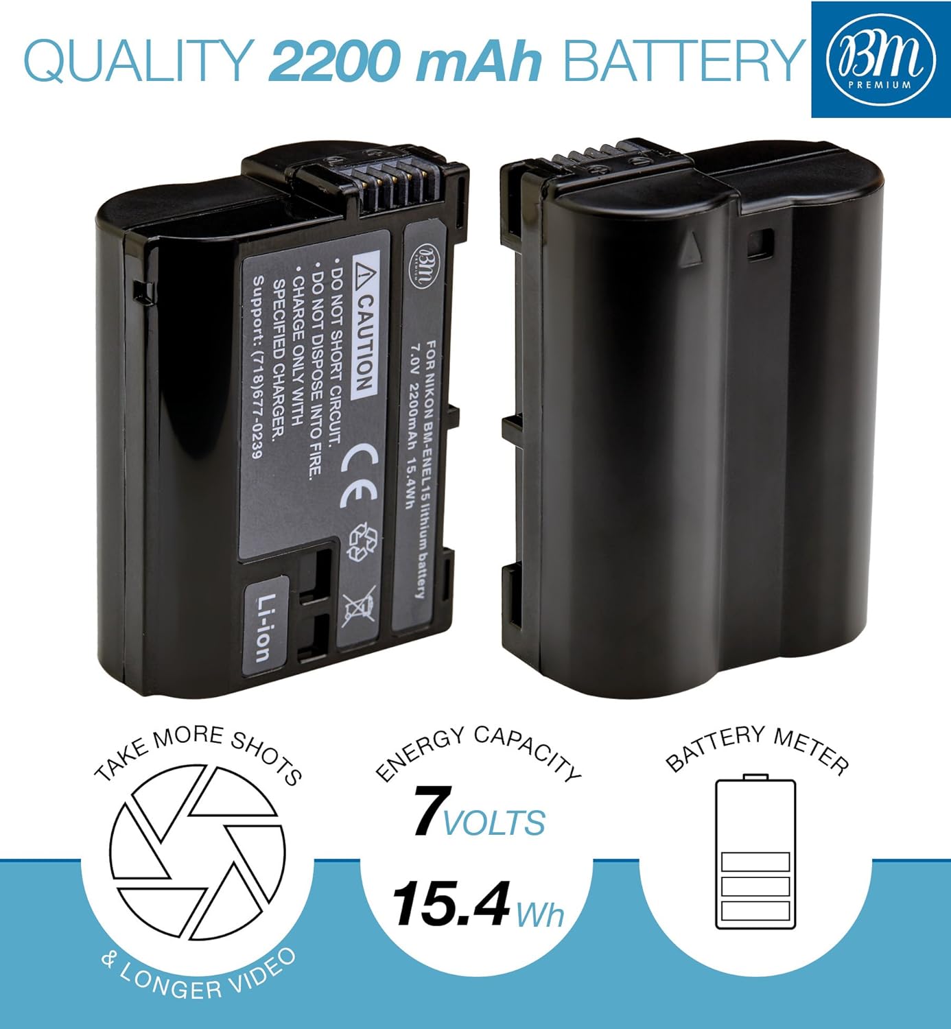 BM Premium 2 Pack of EN-EL15B Batteries and Dual Battery Charger for Nikon Z6, Z7, D780, D850, D7500, 1 V1, D500, D600, D610, D750, D800, D800E, D810, D810A, D7000, D7100, D7200 Digital Cameras: Home Audio & Theater