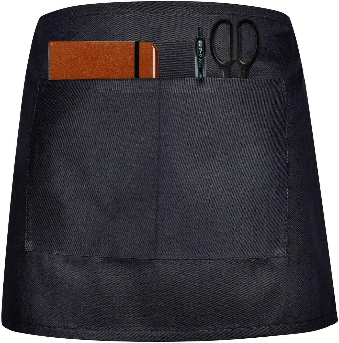 Ikan Waist Apron (One Size, Black) for Men Women Kitchen Restaurant Home Work Apron with 2 Pockets