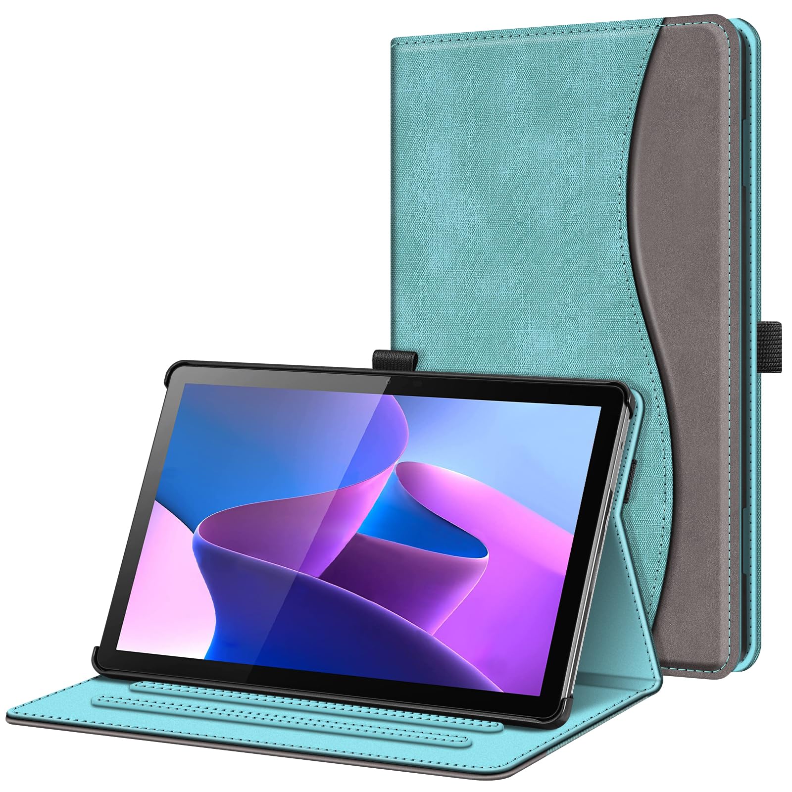 FINTIE Case Compatible with Lenovo Tab M10 (3rd Gen, 2022) 10.1-inch, [Corner Protection] Multi-Angle Viewing Stand Cover with Pocket Case with Pocket, (Z-Denim Turquoise)