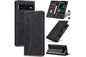 Jasonyu Flip Wallet Case for Google Pixel 6 Pro 5G,Leather Magnetic Folio Cover with Card Holder,Kickstand - TPU Shockproof Durable Protective Phone Case,Black
