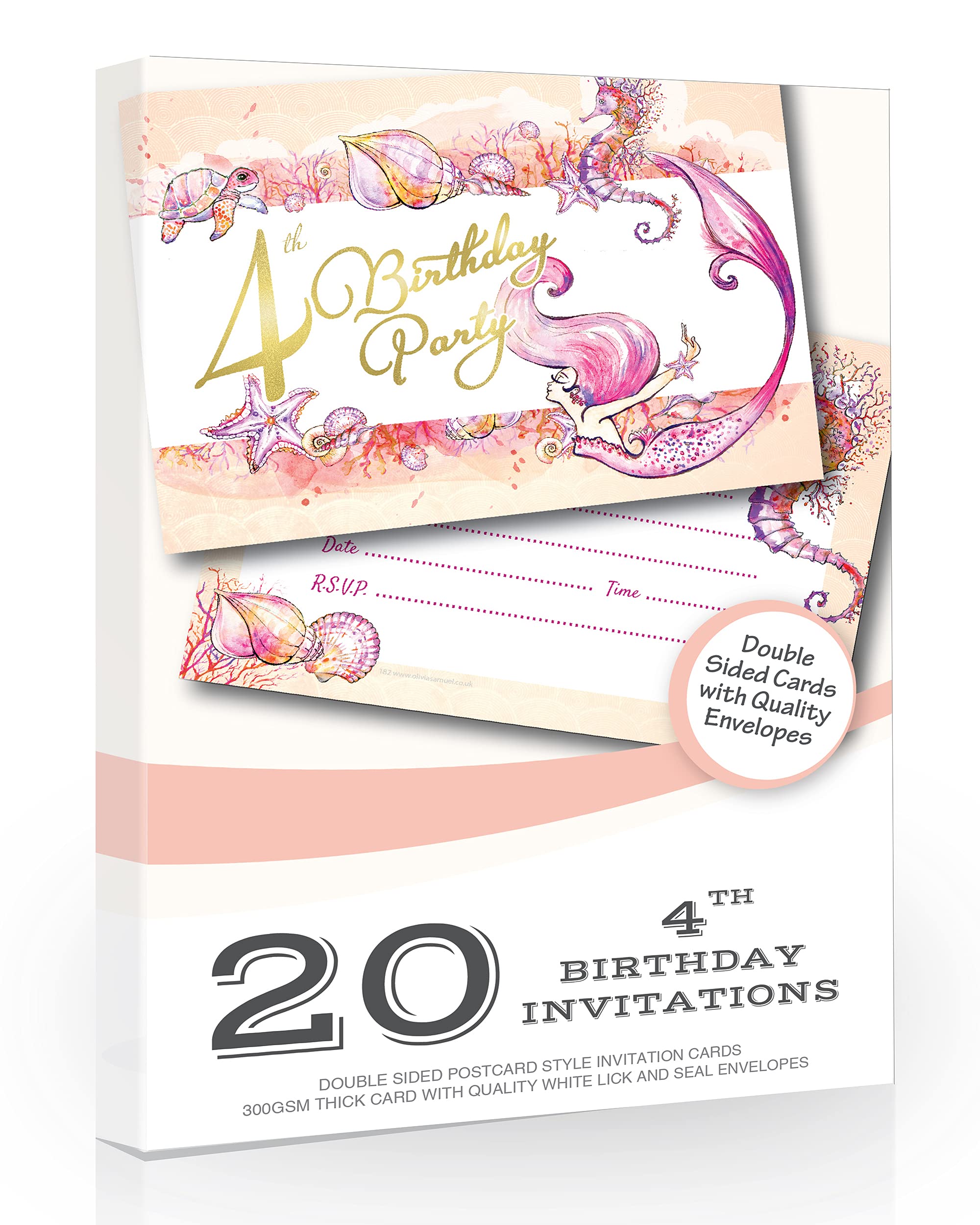 Olivia Samuel 20 x Mermaid 4th Birthday Party Invitations from Ready to Write with Envelopes