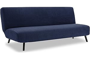 TIANSHU Stretch Futon Cover Armless Sofa Bed Cover, Anti-Slip Protector for Couch Without Armrests, Spandex Jacquard Fabric Futon Slipcovers (Navy Blue)