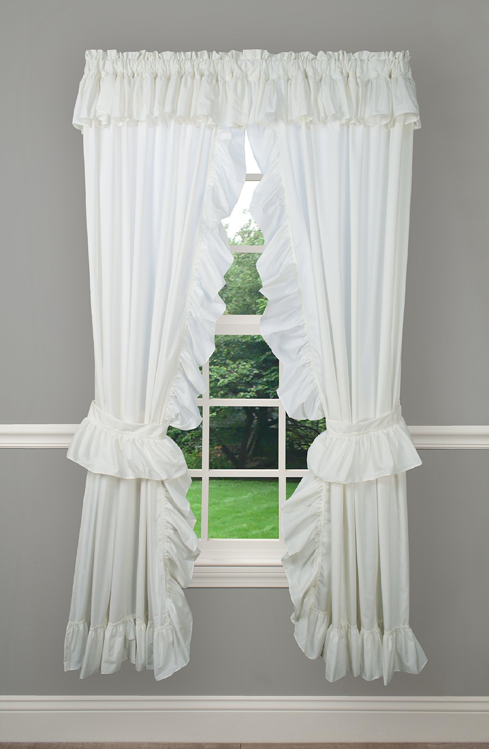 Ellis Curtain Classic Wide Ruffled Prisilla Pair with Ties, 80 in x 72 in, Natural