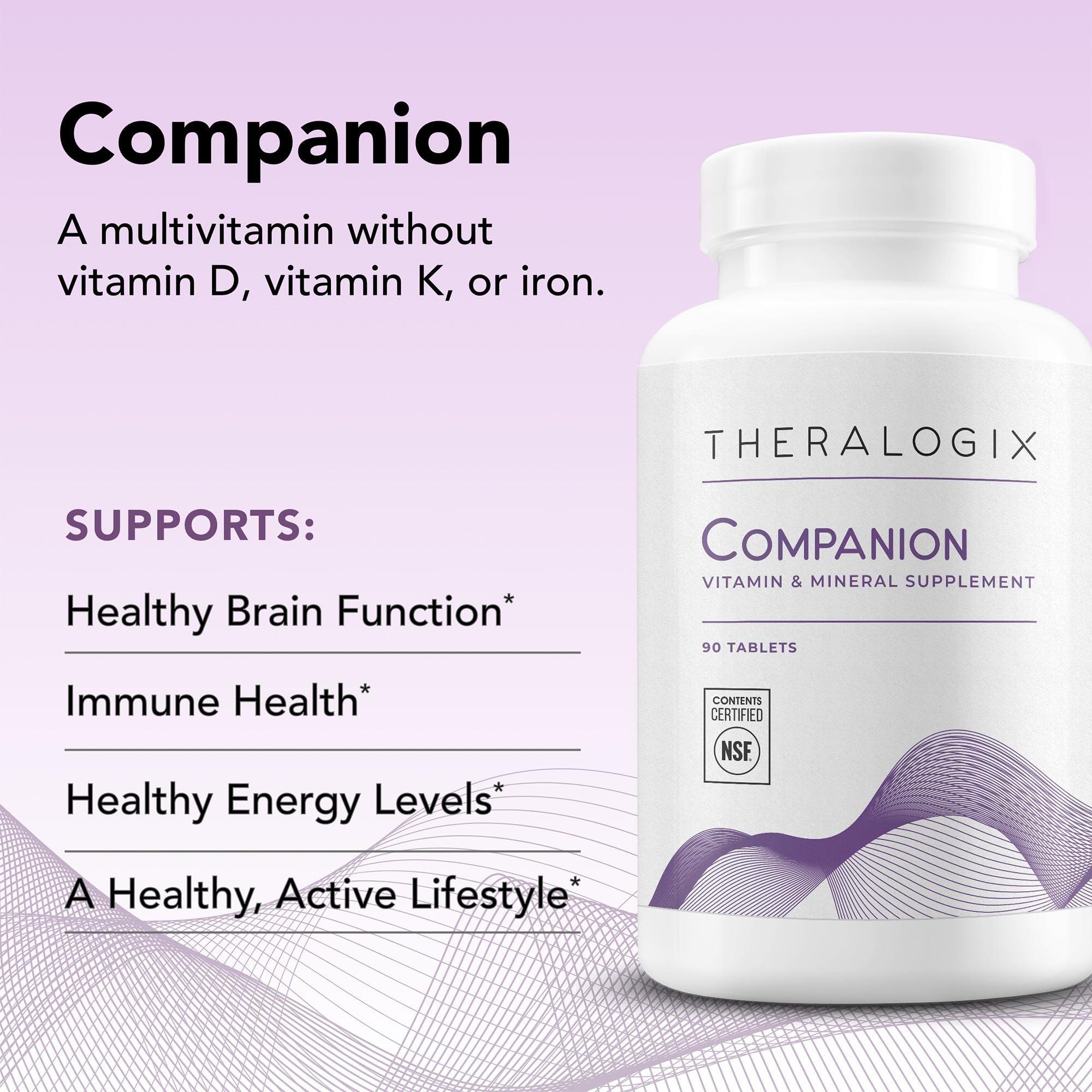 Theralogix Companion Multivitamin & Mineral Supplement - 90-Day Supply - Supplement for Women & Men Without Iron, Vitamin D, or Vitamin K - B Vitamins, Zinc & Magnesium - NSF Certified - 90 Tablets