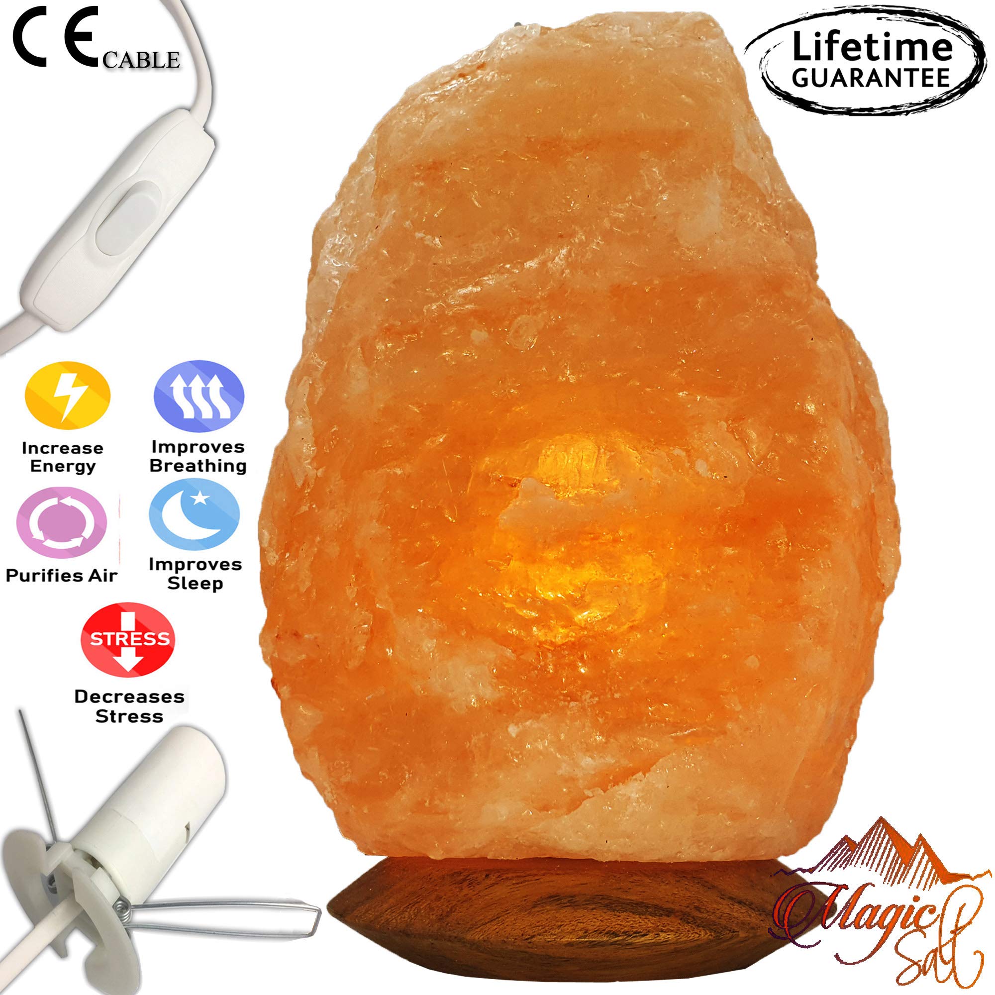 100% PREMIUM QUALITY NATURAL PINK HIMALAYAN CRYSTAL ROCK SALT LAMP WITH CE CERTIFIED ELECTRIC FITTING ACCORDING TO UK STANDARD BY MAGIC SALT (Natural 3-5 Kg, Button Cable on/off)