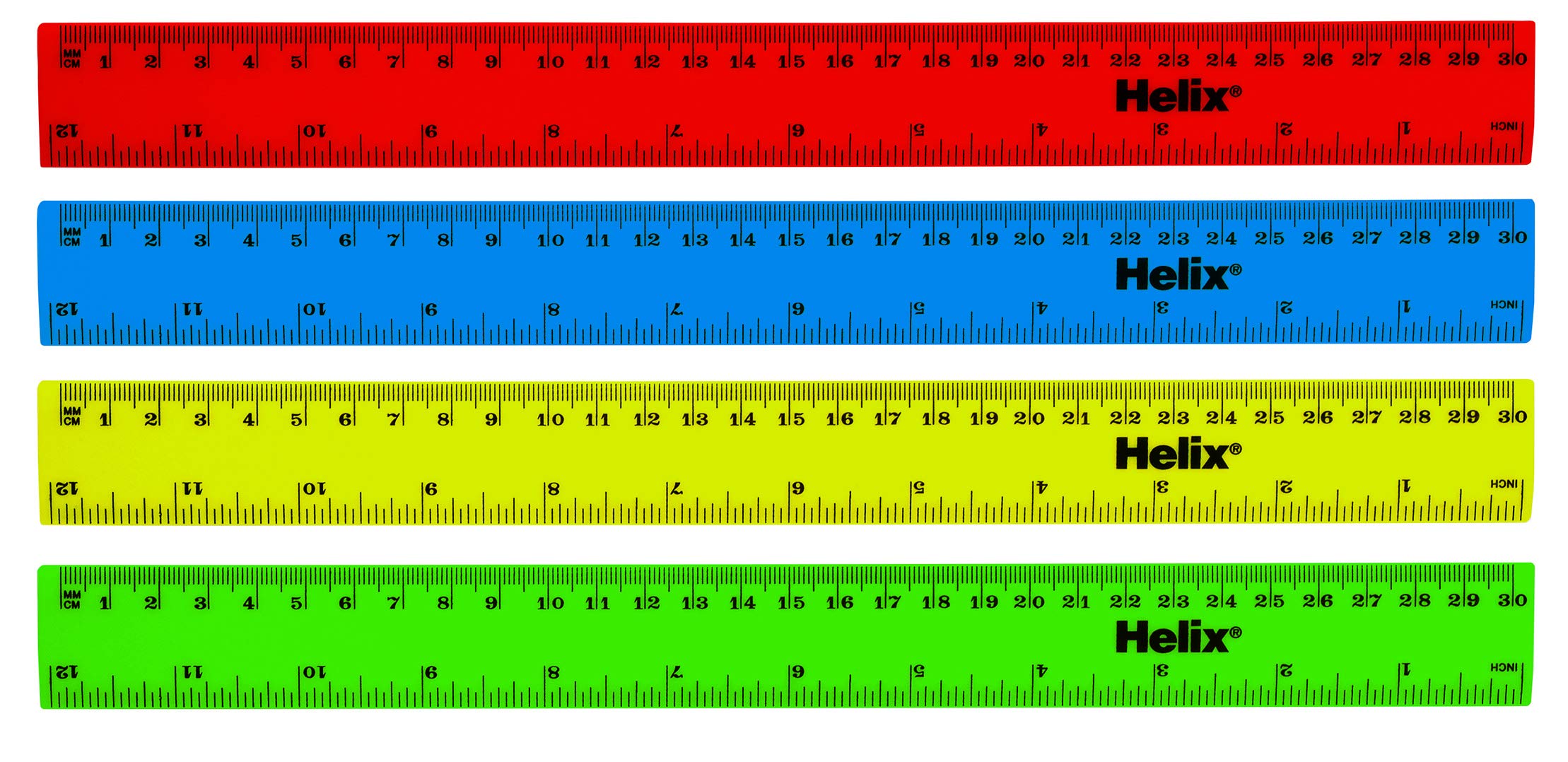 Helix 30cm Metric and Imperial Coloured Rulers (Box of 100)