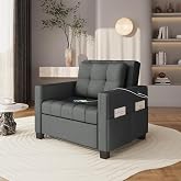Yaheetech Sleeper Chair, Converts to Bed with USB Ports &amp; Pocket, Dark Gray | Futon, Lounge Chair Fabric Sofa Bed 3-in-1 Adjustable Chair Bed with Side Pockets, USB for Living Room, Apartment, Office