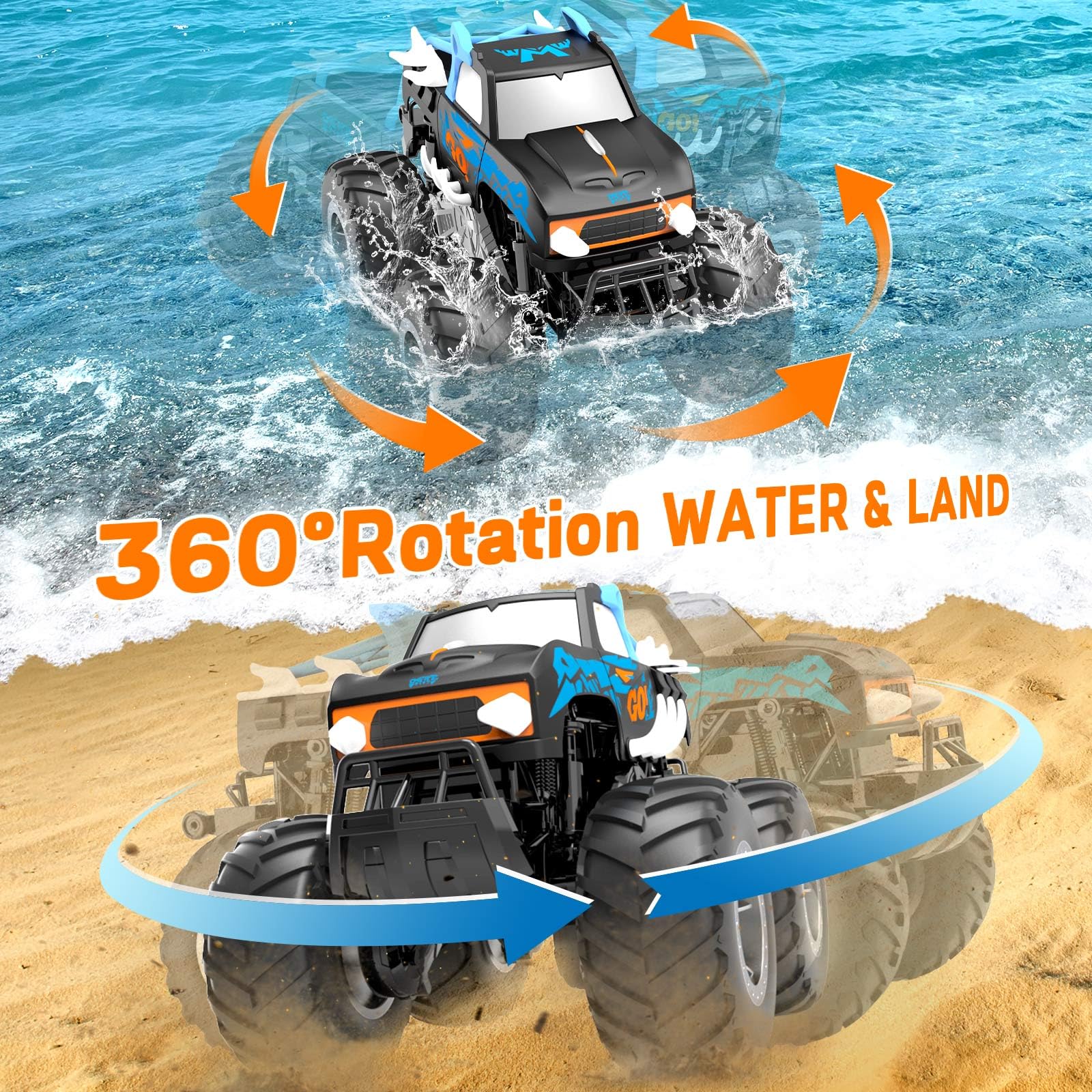 Gindoly Ferngesteuertes Auto,2,4 GHz Ferngesteuerter Monstertruck, 4WD 15+ km/h Hobby Offroad RC Auto, Wasserdicht Geländewagen Auto mit 2 Batterien, Spielzeug für Kinder ab 6 7 8 9 10 11 12 Jahre 3