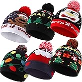 Vicenpal 6 Pcs Christmas Knitted Hat Xmas Beanie Hat Bulk Crochet Knit Cap Set Printed Wool Bulk