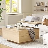 FABATO Lift Top Coffee Table, Wood Square Coffee Table with Storage, Farmhouse Coffee Tables with Hidden Storage Compartment,