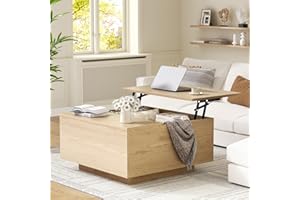 FABATO Lift Top Coffee Table, Wood Square Coffee Table with Storage, Farmhouse Coffee Tables with Hidden Storage Compartment, Center Table with Lifting Tabletop for Living Room, Home Office, Natural
