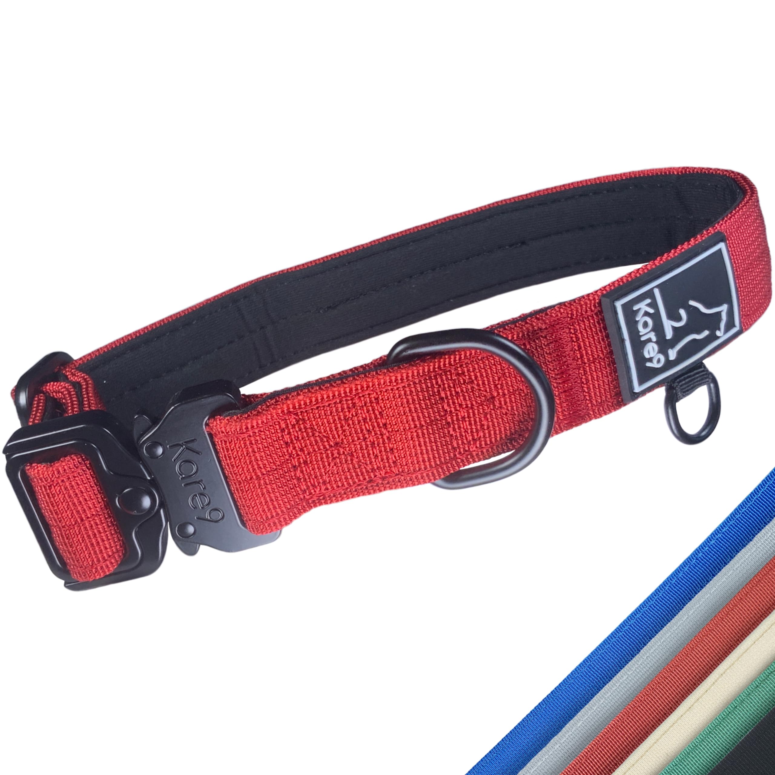 Kare9 Strong Padded Collar for Small/Medium Dogs | Adjustable: 33cm to 43cm | Secure & Durable with Metal Buckle (Small, Red)