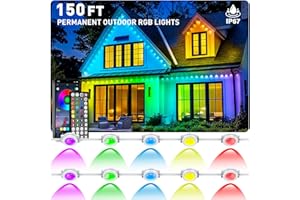 CETELUMA 150FT Permanent Outdoor RGB Lights - Waterproof Smart LED Eaves Lights with App/Remote Control, Music Sync & DIY Scenes, Perfect for Christmas, Halloween, Parties & Daily Decor, Ideal for House Roof