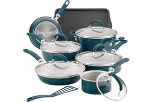 Rachael Ray Create Delicious Nonstick Cookware Pots and Pans Set, 13 Piece, Teal Shimmer