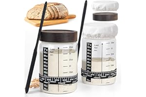 77L 2 Pack Sourdough Starter Jar, 35 oz Sourdough Starter Kit with Date Marker Feeding Band, Thermometer, Food-Grade Scraper, Cloth Cover and Acacia Wood Lid, Sourdough Bread Baking Supplies
