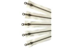 YKK Antique Brass Metal Zippers in Vanilla/Cream/Offwhite with Donut Pull - #5 Closed-end Zippers - 6 Inch - Set of 5 Pieces by Craftbot