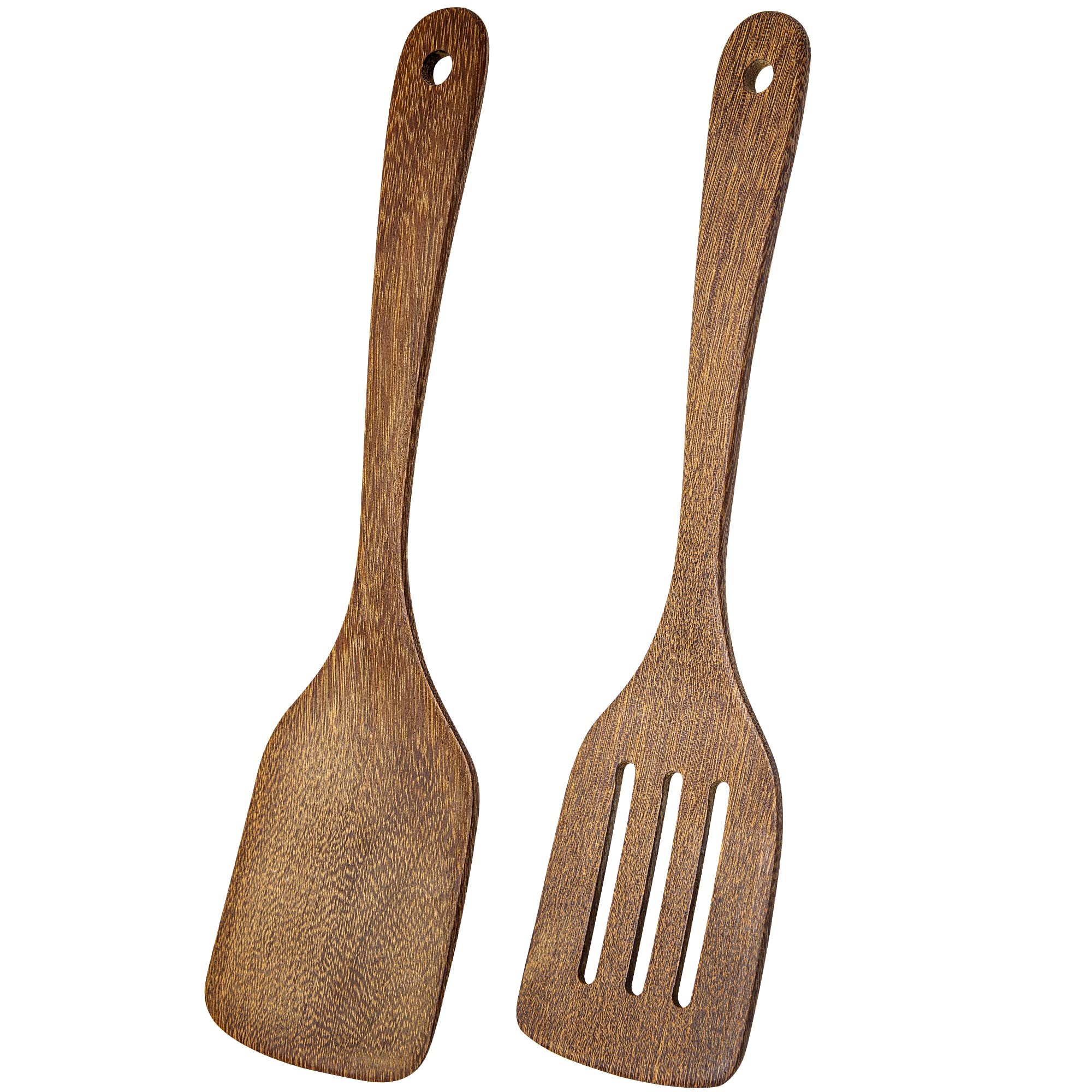 Thimmamma Wooden Spatula, Pack of 2 Wood Solid Turner Kitchen Wooden Slotted Spatulas for Cooking, Heat Resistant Wood Spatulas for Baking Non Stick Cookware, Brown