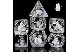 Weyano Penguin Resin D&D Dice Set, 7-Piece Polyhedral Dice (D4, D6, D8, D10, D12, D20, D%) Dungeons and Dragons Dice Set
