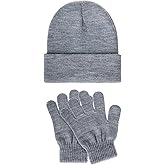 Kids Winter Beanies Hat and Gloves Set for Boys Girls, Warm Knitted Cap and Full Finger Gloves for Cold Weather