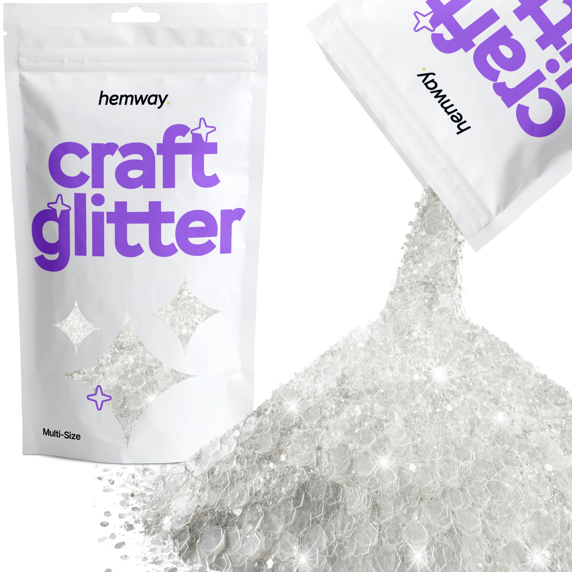 Hemway Craft Glitter White Iridescent 100g Multi Size Glitter for Crafts, Resin, Cosmetic, Nail, Face, Body, Festival, Tumblers, Art, Candle, Crafting