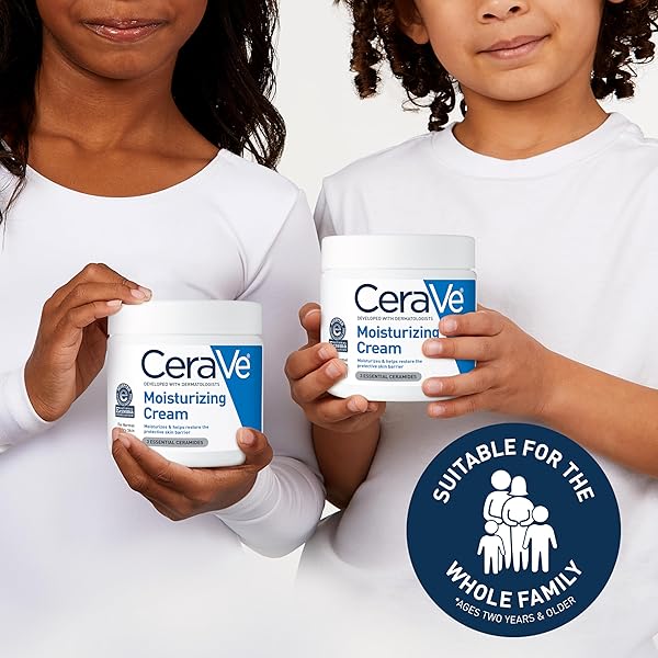 CERAVE MOISTURIZING CREAM, BODY AND FACE MOISTURIZER FOR DRY SKIN, BODY CREAM WITH HYALURONIC ACID AND CERAMIDES, DAILY MOISTURIZER, OIL-FREE, FRAGRANCE FREE, NON-COMEDOGENIC, 19 OUNCE